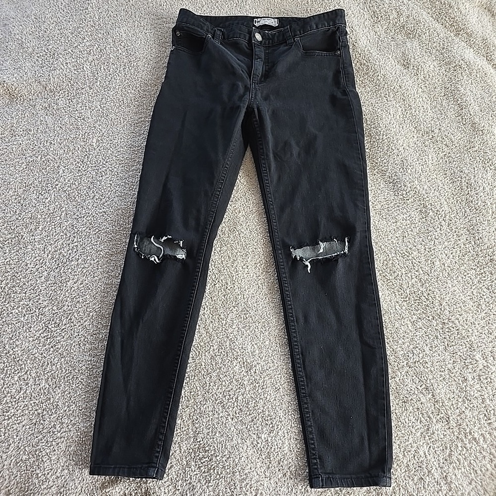 Free People Women's Distressed Skinny Ankle Jean Black Size 28 Festival‎ Grunge